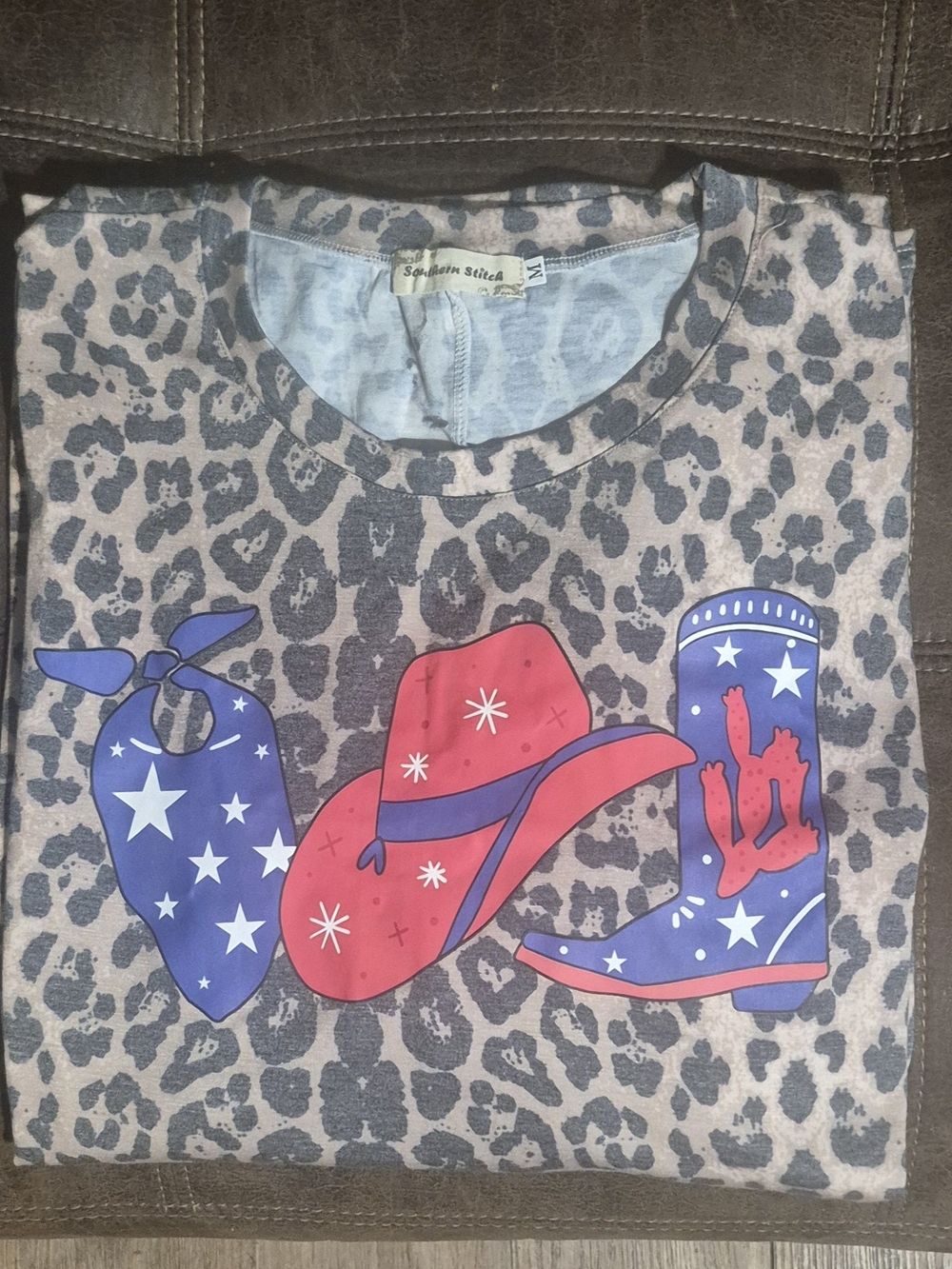 Leopard Print Western Graphic Tee - Pink & Blue